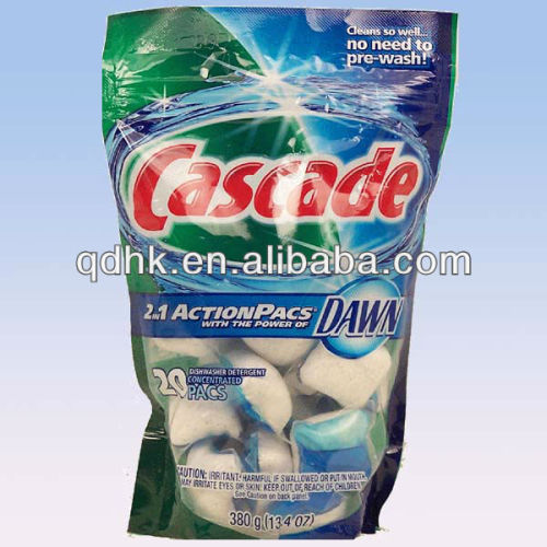 Resealable stand up packaging bag for laundry detergent with zipper