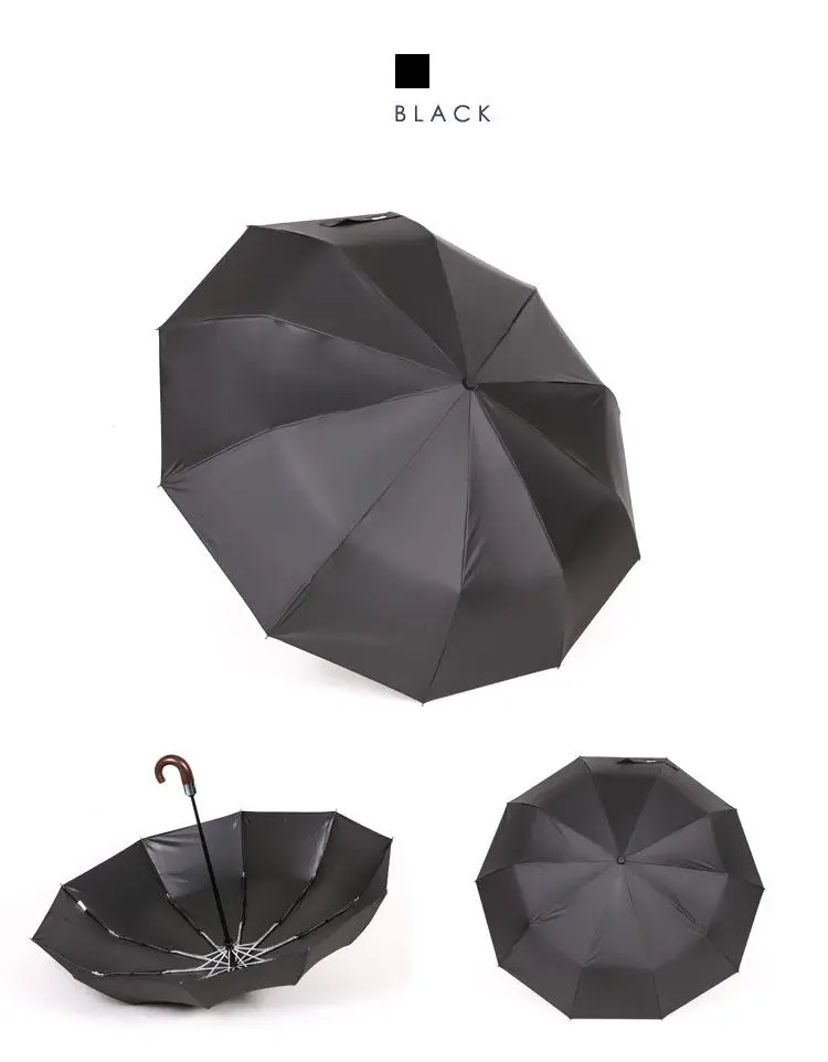 Business Sunny Rain Dual-Purpose J-Shaped Fully Automatic Triple Folding Umbrella