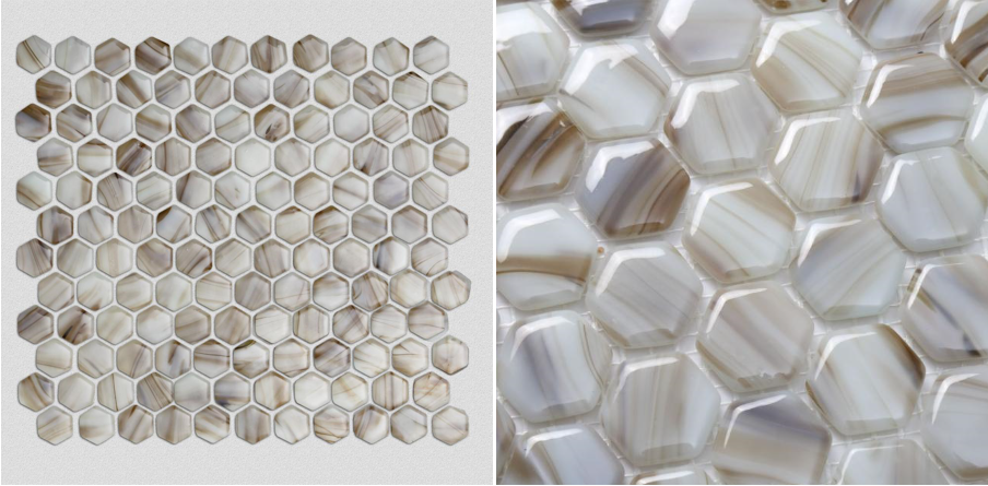 Azulejo mosaico de vidrio de fusión en caliente hexagonal de Brown Tans Brown Tans Hexagonal Hot Melt Glass Mosaic Tile