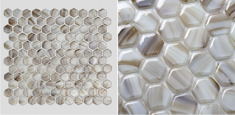 Brown Tans Hexagonal Hot Melt Glass Mosaic Tile