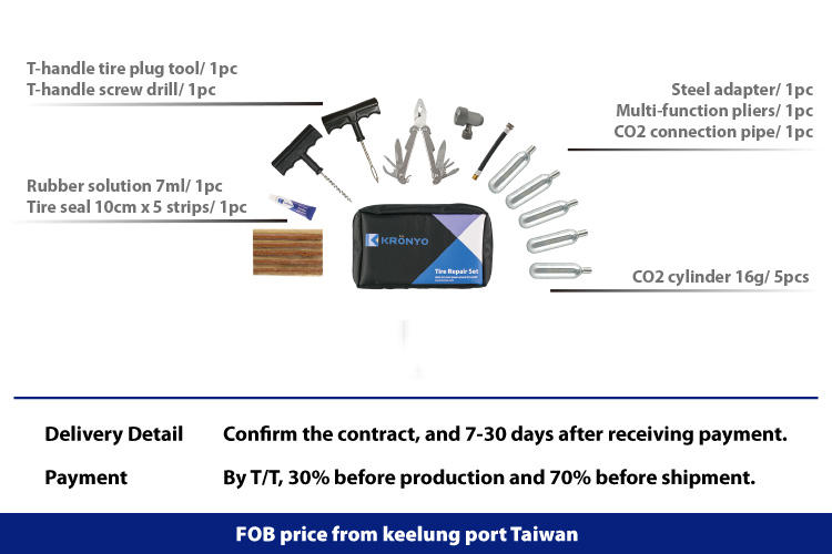 Multifunction pliers for tire repair kit bag in boxes with steel adapter