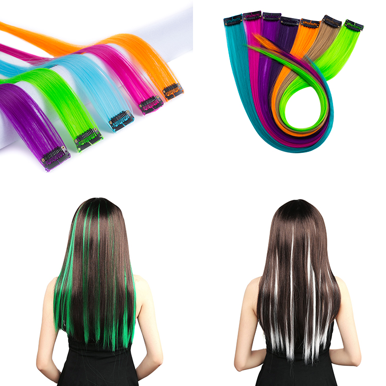 Factory Price Crochet Hair Colorful Synthetic Straight Hair Clip In Hair Extension for Party Fashionable