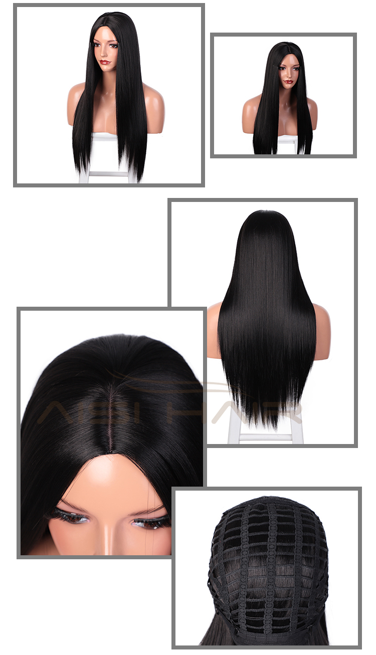 Aisi Hair Top Quality Long Silky Straight Wave Natural Black Wig Heat Resistant Synthetic Fiber Wigs For White Black Women
