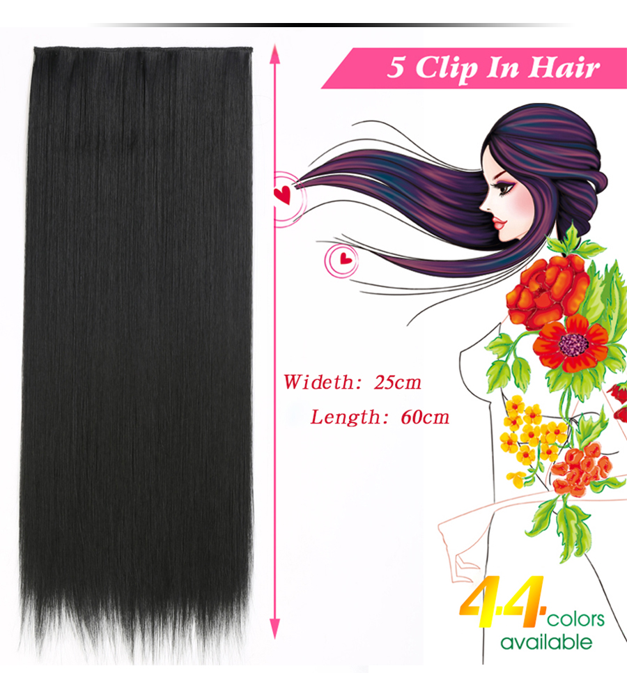 Alileader Best Colorful Long Straight Hairpiece Smooth Thick 5 Clips Synthetic Hair Extension Clip in