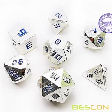 Bescon Shiny Silver-Ore Lode Solid Metal Dice Set, Raw Metal Polyhedral D&amp;D RPG 7-Dice Set