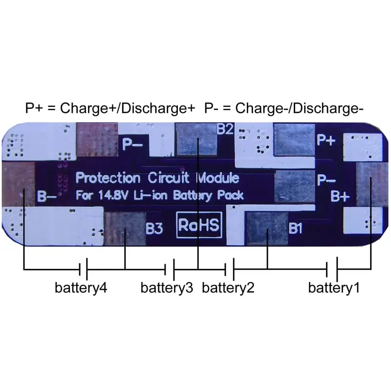 3s~4s 7A PCM BMS for 14.4V 14.8V Li-ion/Lithium/ Li-Polymer 12V 12.8V LiFePO4 Battery Pack Size L50*W16*T4mm (PCM-Li04S8-016)