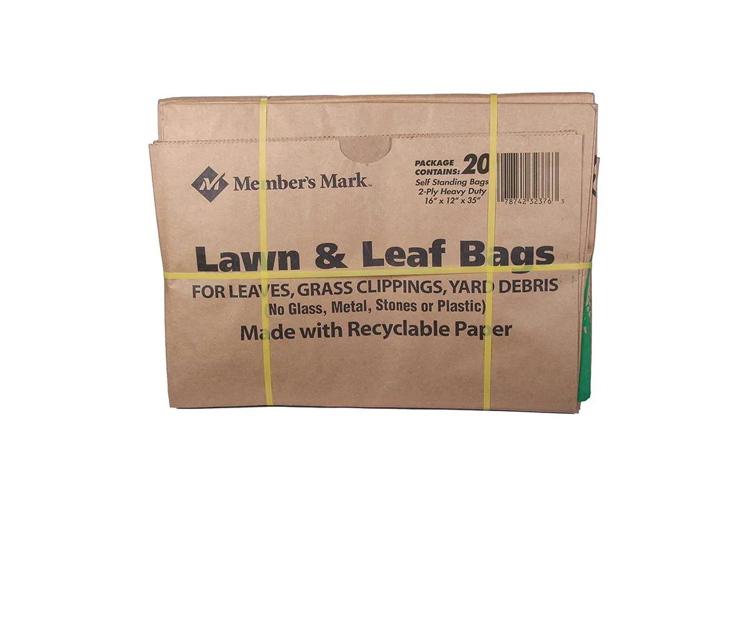 Biodegradable Square Bottom Brown Leaf Lawn and Grass Garbage Trash Garden Paper Bag
