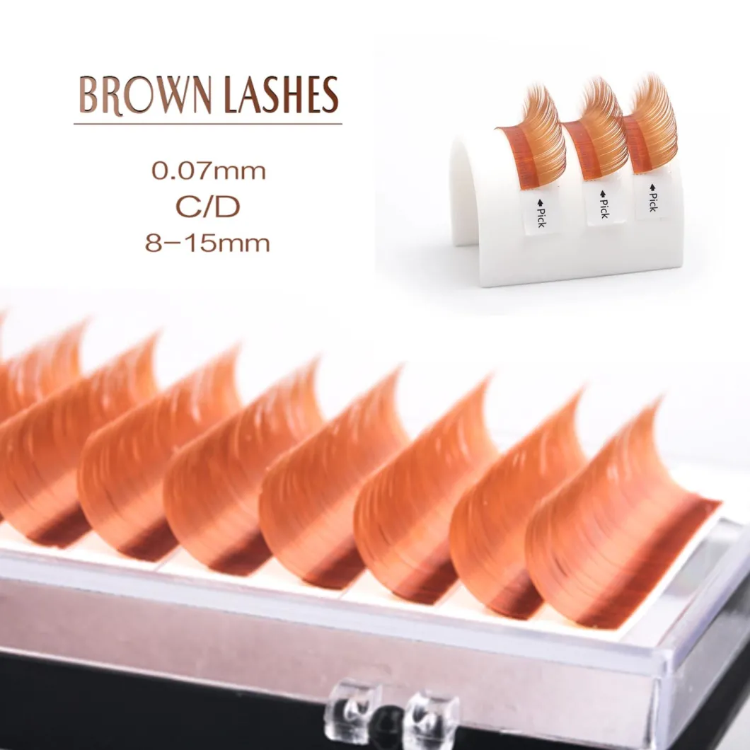 High Quality Long Brown Eyelash Wholesale Extensions Items Natural Mink Silk C/D Curl Lashes