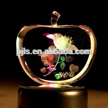 2d/3d laser crystal apple glass apple with led base