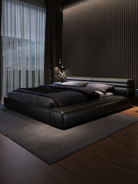 Italian Minimalist Leather Bed Nappa Napa Leather