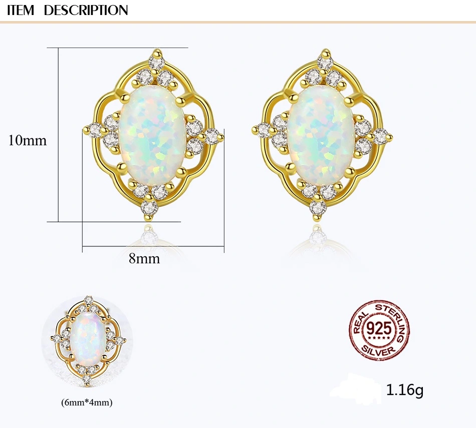 Luxury Delicate Opal CZ 925 Sterling Silver Stud Earrings