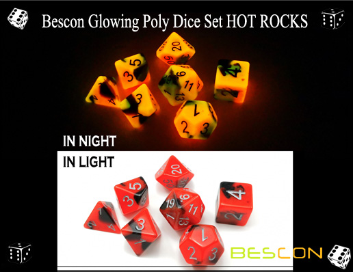 Bescon Glowing Poly Dice Set ROCAS CALIENTES-4 Bescon Glowing Poly Dice Set HOT ROCKS-4