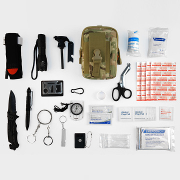 Survival kit with compass flashlight saber card