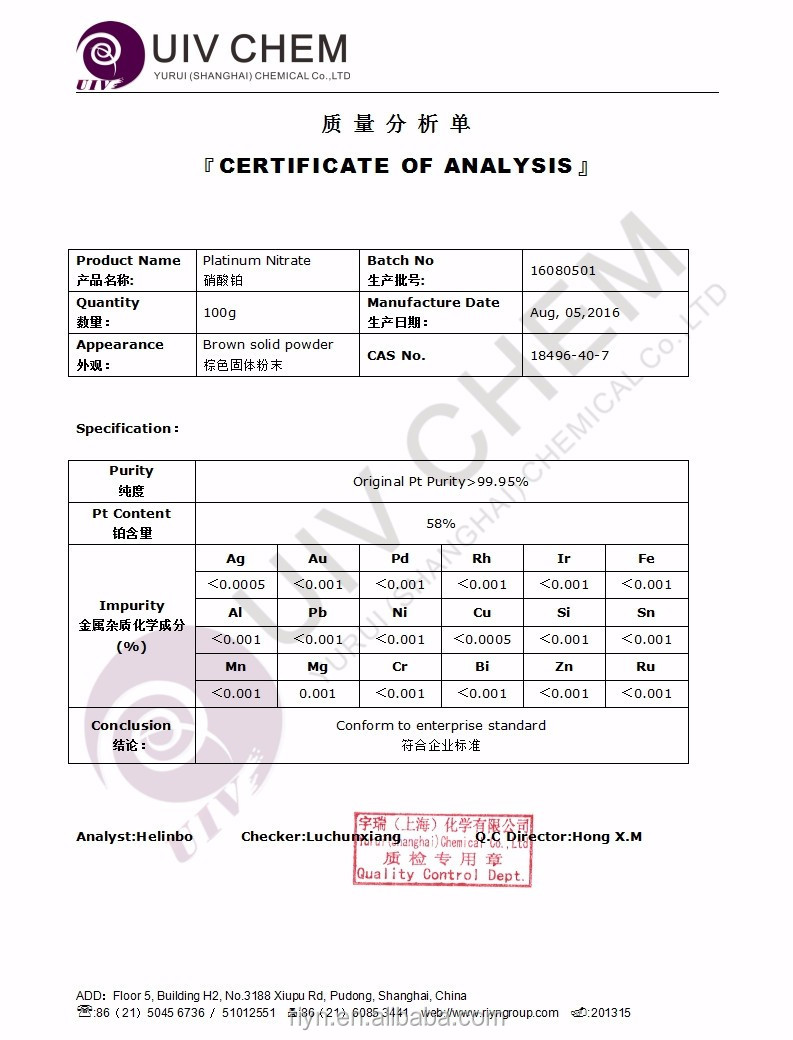 18496-40-7 Platinum nitrate and Pt(NO3)2