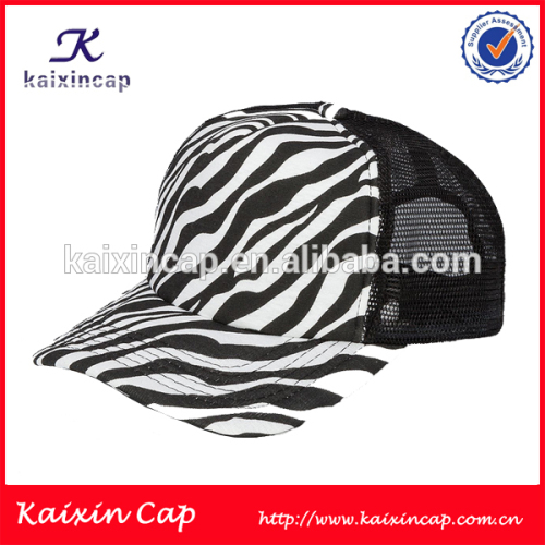 zebra print pattern fabric custom logo trucker mesh cap