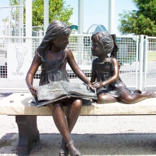 Beautiful Classic life size brass sculpture bronze little young girl sister garden statues