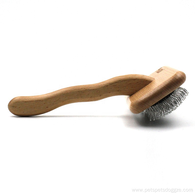 Pet hair grooming brush wooden handle slicker comb