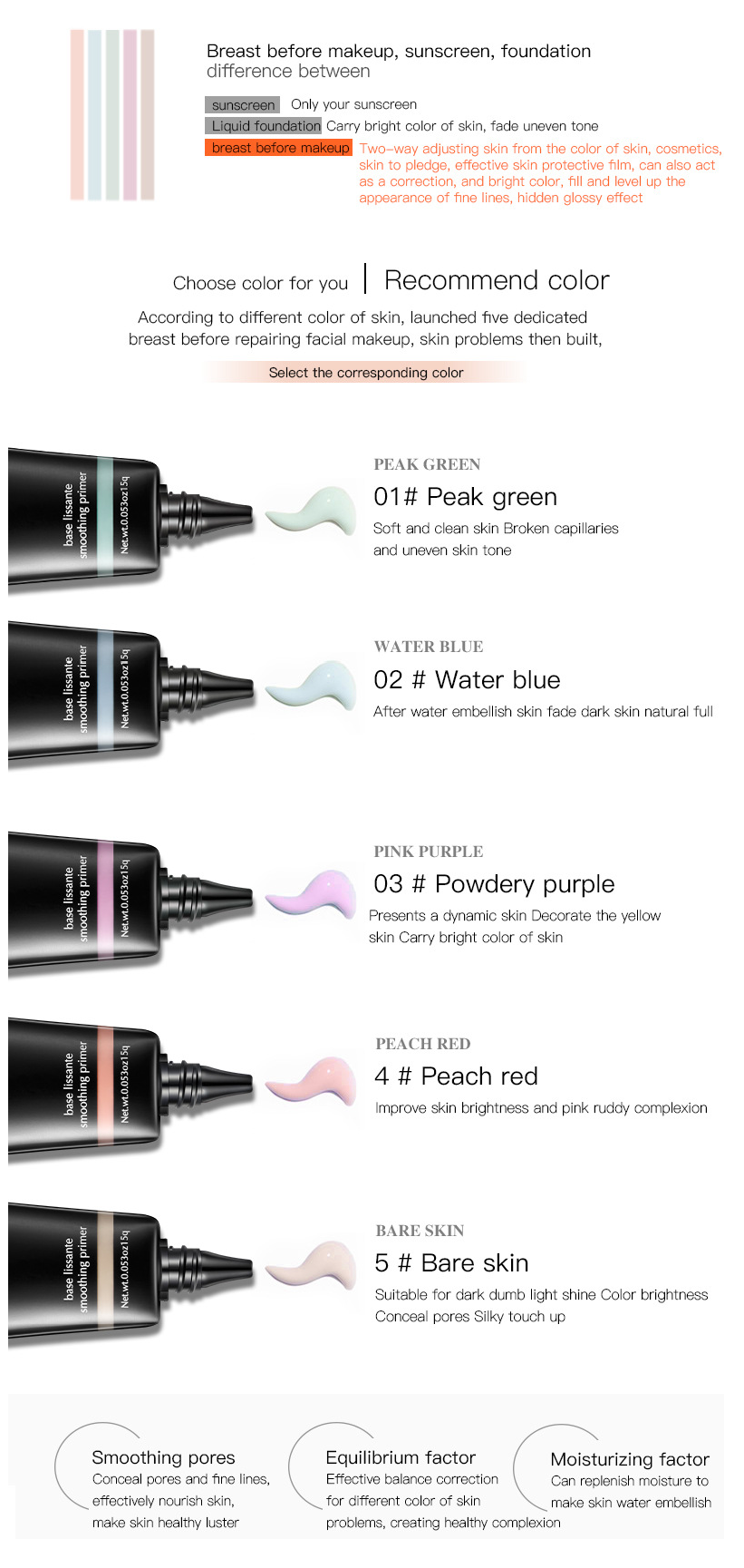 Pudaier 5 Colors Brightening Isolating Invisible Pores Best Makeup Primer