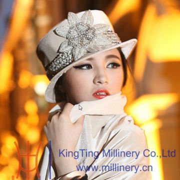 Womens Fancy Rhinestone Church Hat Hand Made Winter Velvet Hat