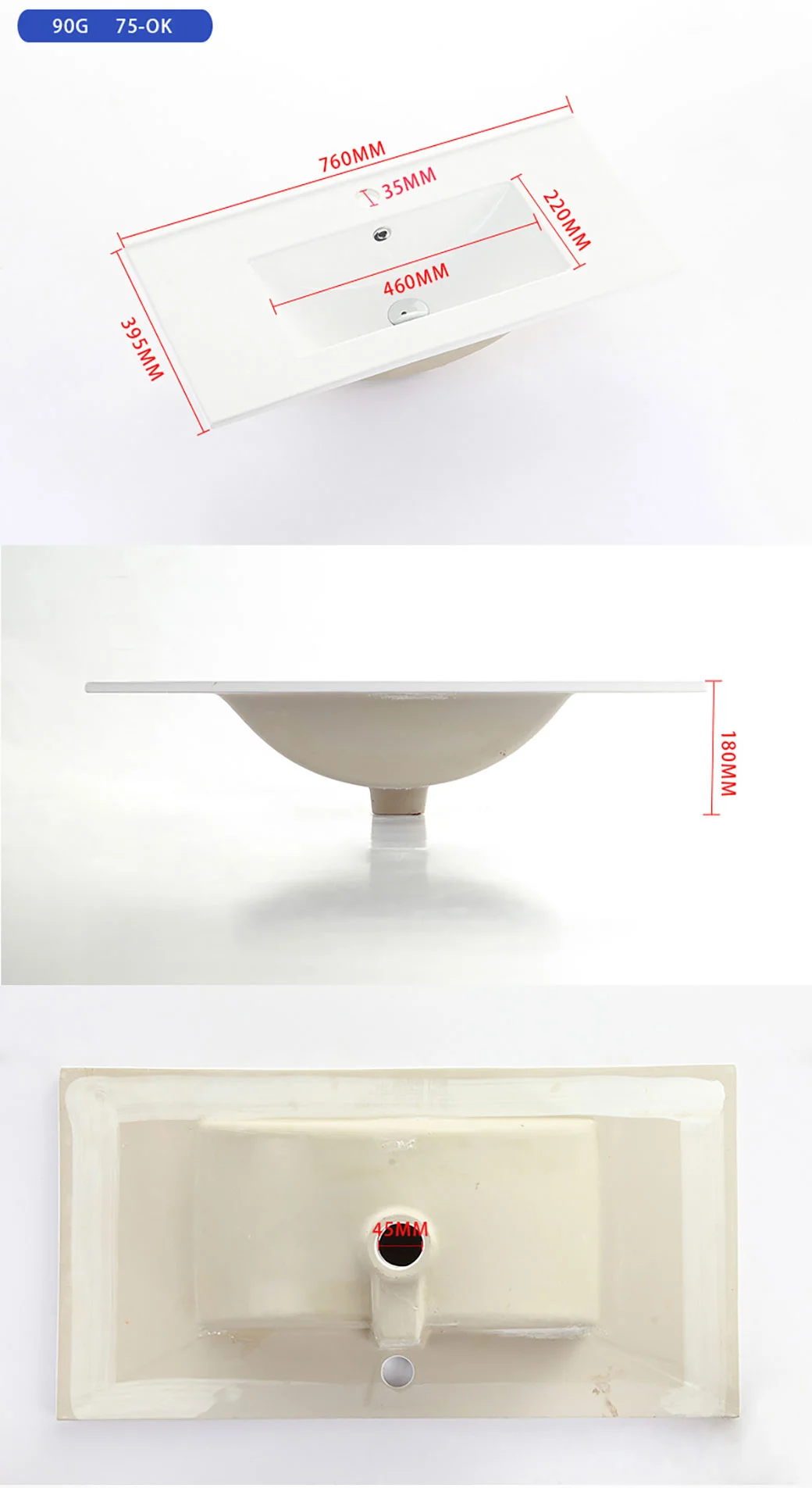 New Design High Quality Rectangular Thin Edge Ceramic Wash Basin