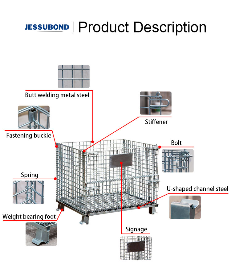 Collapsible Wire Mesh Pallets Metal Foldable Cage , Inventory Cylinder Steel Storage Cage/