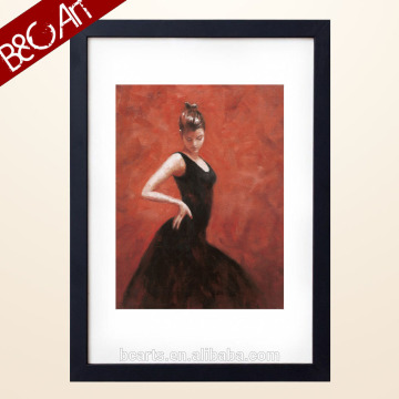 Popular customized abstract portrait beautiful girl oil painting in black dressed