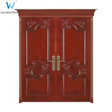 Big Luxury Double Wood Entry Door Luxury Convex Line Interior Wood Door Wooden Door Supplier