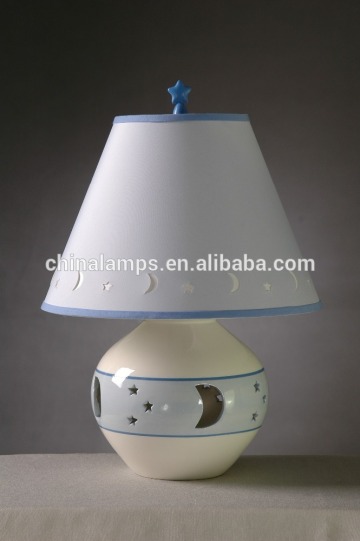 New arrival popular import items white printing ceramic table lamp white fabric lamp shade for hotel/restaurant decoration