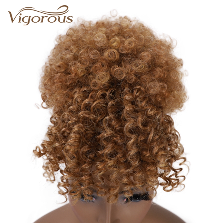 Vigorous High Quality Cheap Price Kinky Curly Updo Hairpieces Fluffy Chignon With Bang For Black Women Synthetic Afro Hair Bun