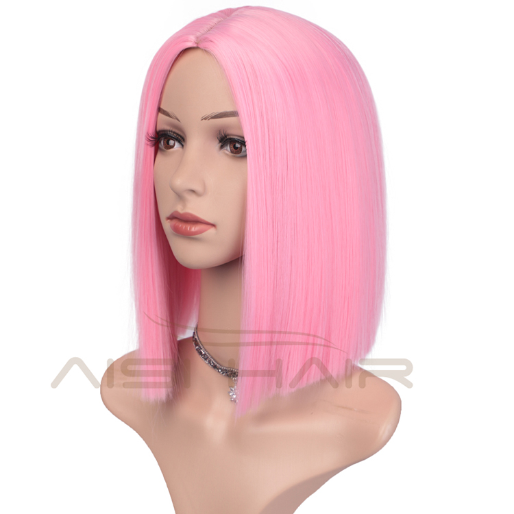 150 Length Hair Heat Resistant Wig For Black Women Pink Short Straight Bob Synthetic Middle Part Shoulder Hair Wigs