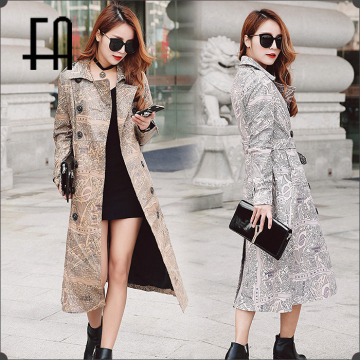 wholesale price high quality printed long leather coat