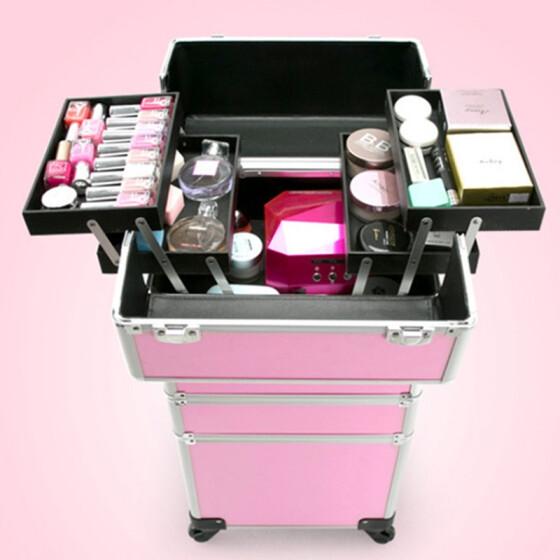 China Aluminum Cases Trolley Makeup Box Rolling Beauty Case Professional Luggage Suitcase Universal Wheels 4 in 1 Style