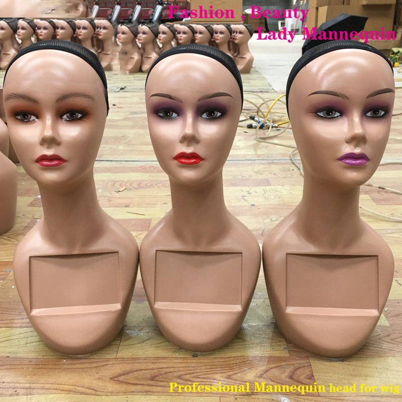 Wholesale beautiful make up brown size adjustable pretty realistic female head wholesale mannequin head for wig display