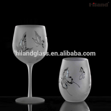 2016 new designed hand blown etched butterfly drinking glass