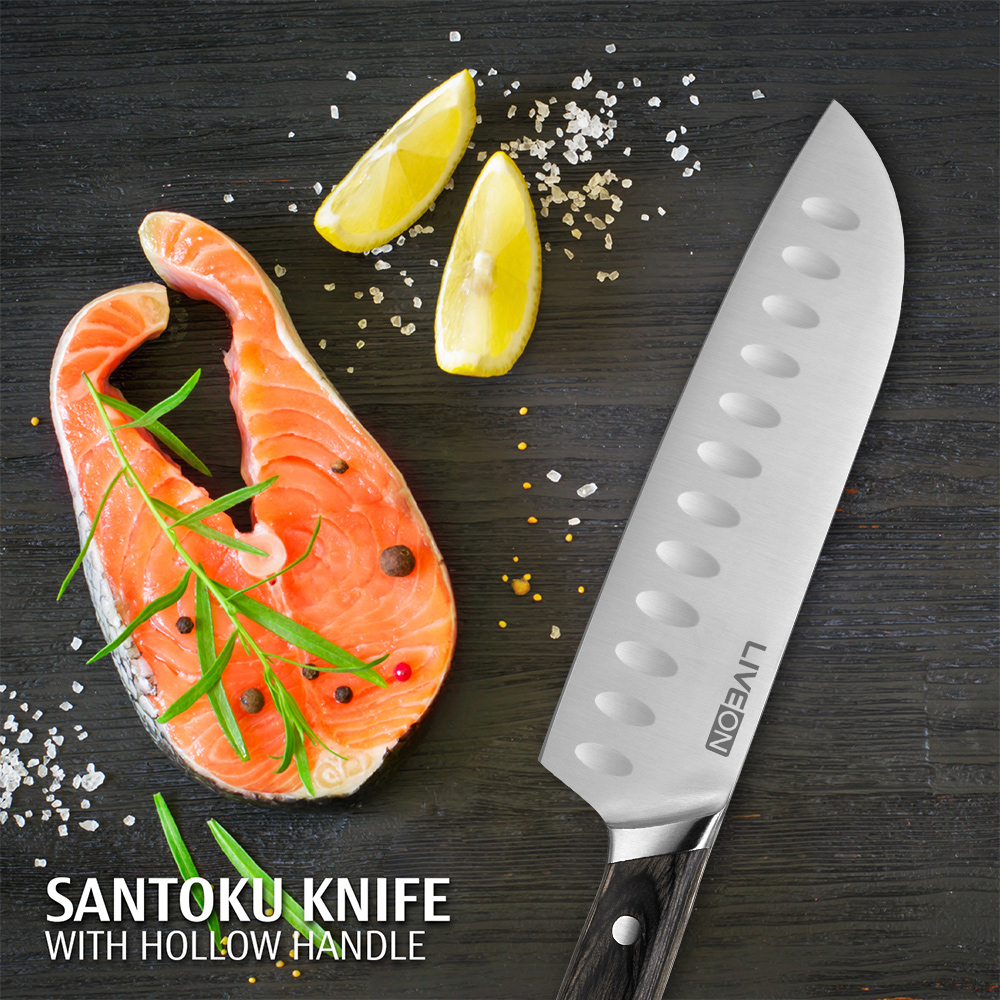 7 ιντσών μαχαίρι Santoku με λαβή ξύλου