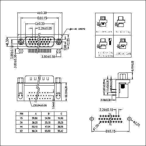 HDR01-MXXXXX D-SUB PCB Female Three Row Right HDR01-MXXXXX D-SUB PCB Female Three Row Right