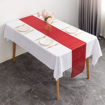 Factory Direct Hotel Wedding Banquet Decoration Polyester Square Beads Embroidered Sequin Table Flag