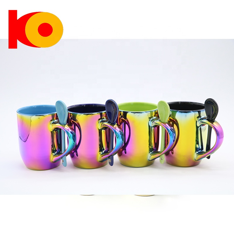 Patterned Coffee Electroplating Mug With Spoon