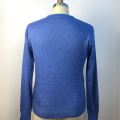 Men's Long Sleeves Knitted V-neck Blue Sweater