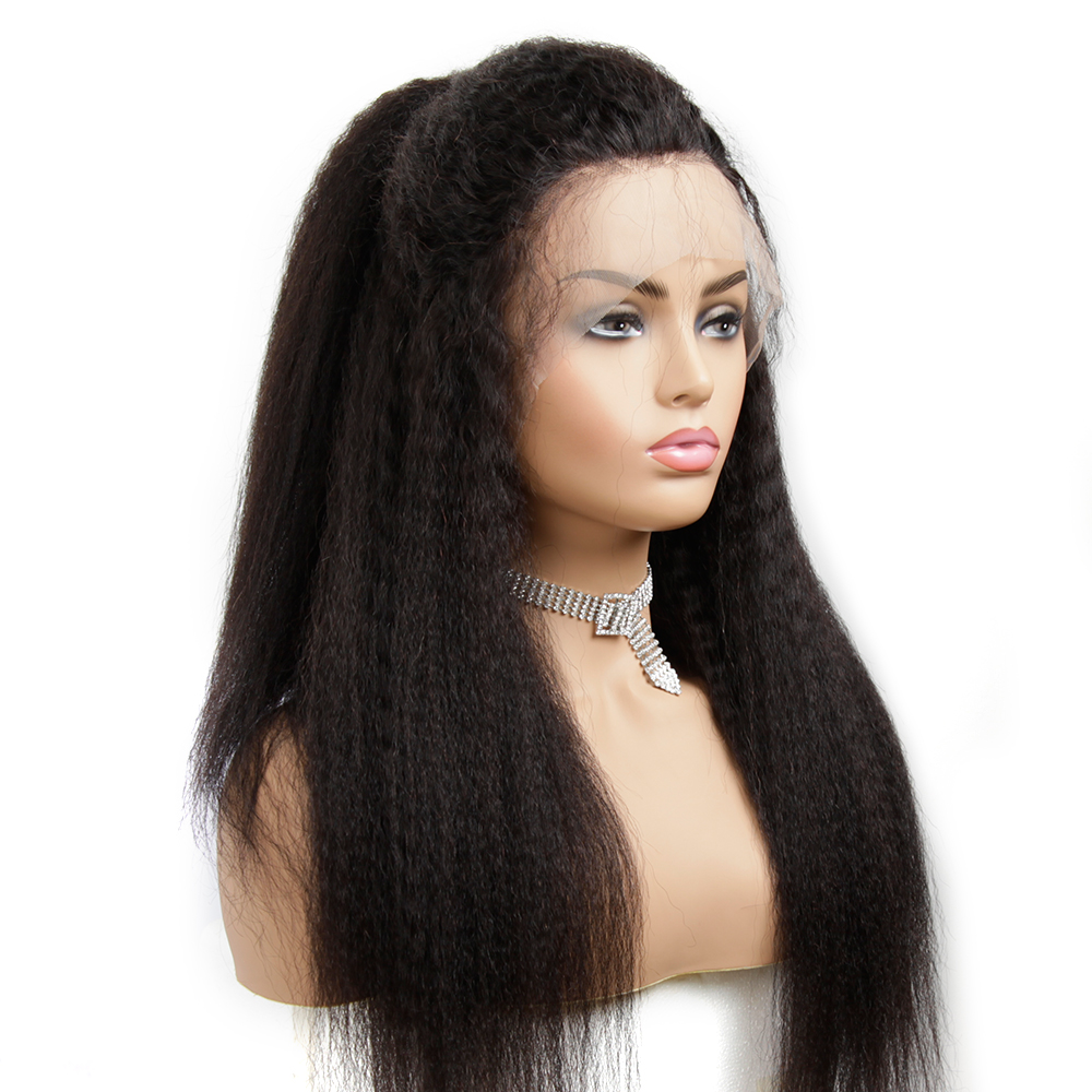 LSY HD Transparent Film 100 Human Hair Kinky Straight Front Lace Wig Human Hair