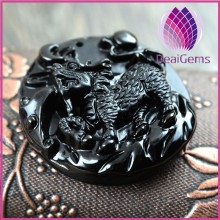2015 latest unique design black carved dragon obsidian pendant