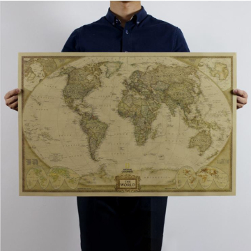 Vintage World Map Kraft Paper Wall Art Retro Map of The World National Geographic Wall Map Home Living Room Decoration 72x47 cm