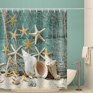 Starfish Fishing Net Waterproof Shower Curtain Ocean Animal Bathroom Decor