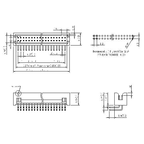 BHAR01 1.27 mm Box Header90°H=5.7