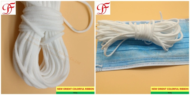 Factory Cusomized White Medical 3mm 5mm Face Mask Elastic Rope Earloop for KN95/N95/Respirator/FFP2 Mask/3 Layers Disposable Mask/Medical Mask/Surgical