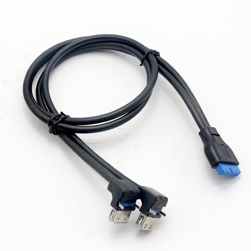 Dela dubbel USB3.0 Kvinnlig rubrik till 20pin Moderboard Mainboard Cable för dator