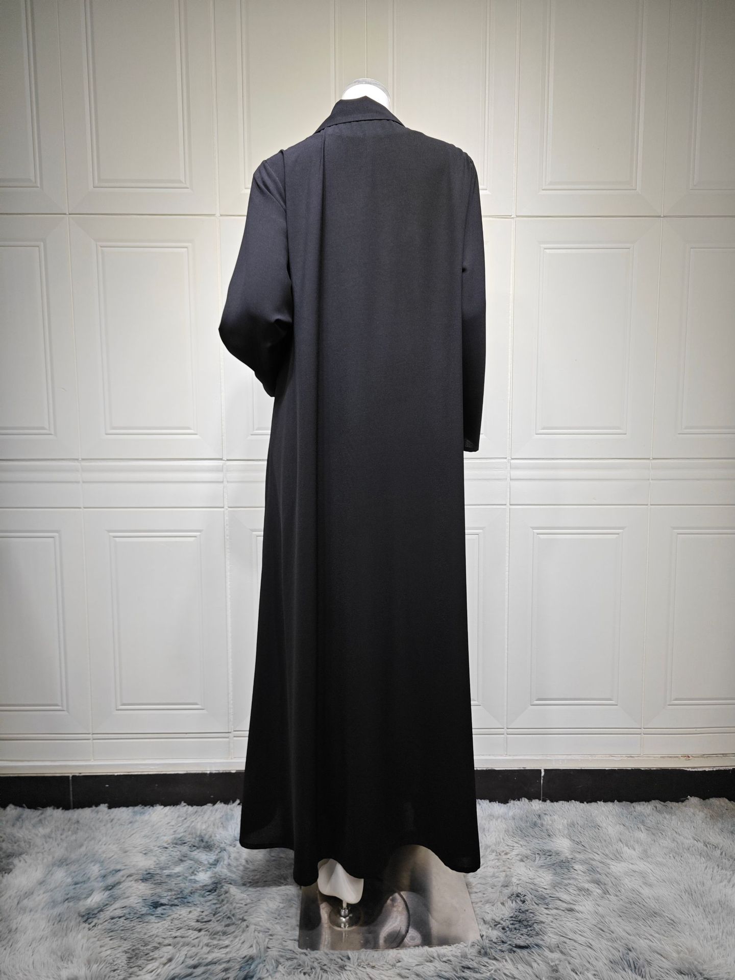 یقه برگردان سه بعدی گلدار مشکی باز Abaya MQ272 (9) Lapel Collar 3D Floral Black Open Abaya MQ272 (9)