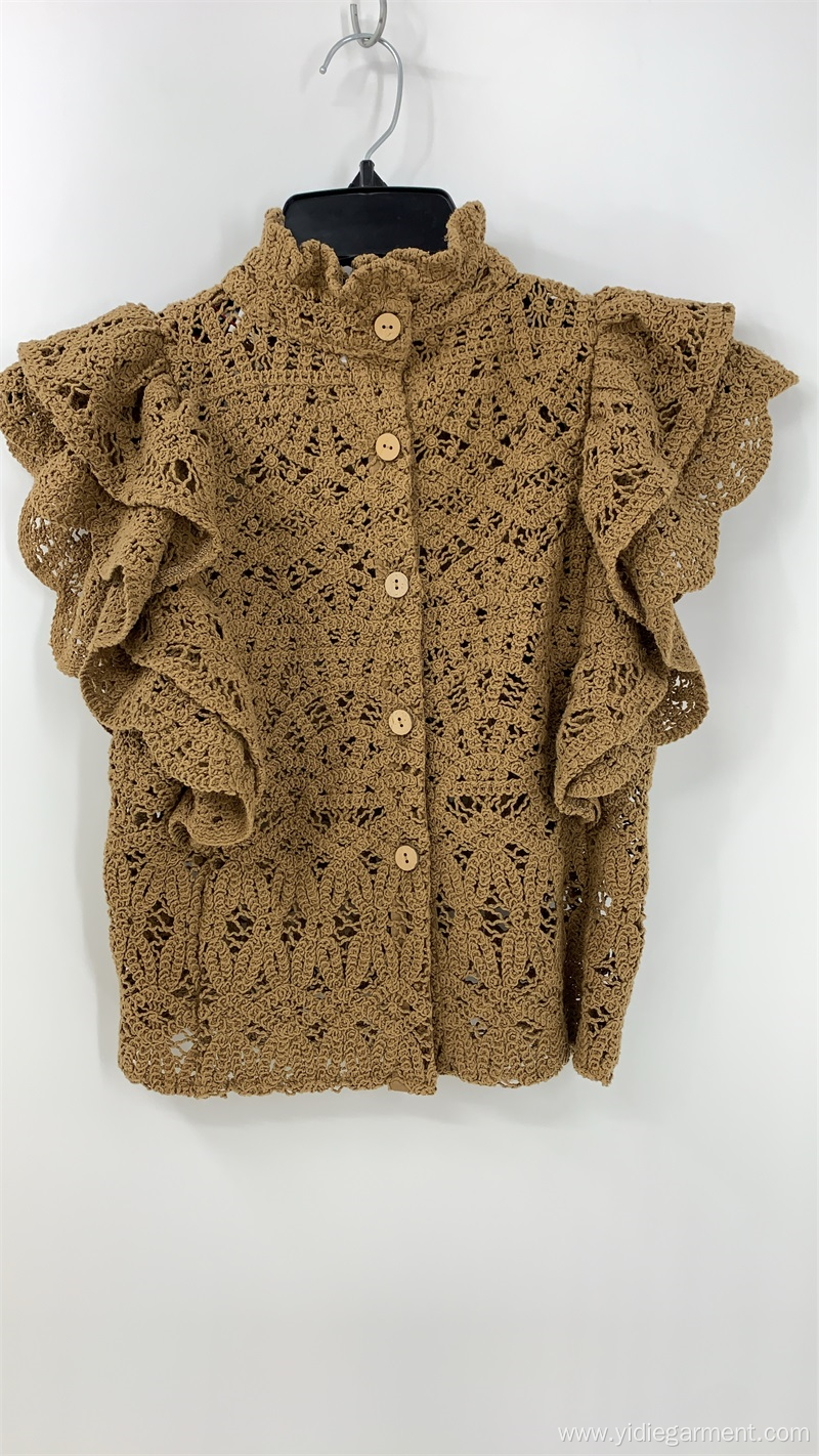 Tan Color Crochet Lace Crop Top