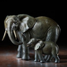 Small size bronze elephant family sculpture of elephant mother and son statues