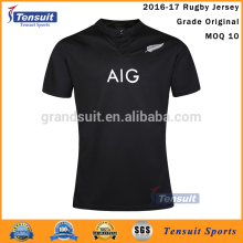 National rugby jersey in thailand quality black slim fit brand logo print authentic rugby jersey youth national team rugby shirt